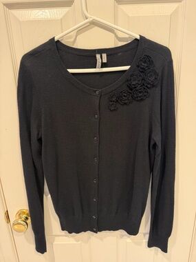 Caslon Black Floral-Appliqué Button Cardigan